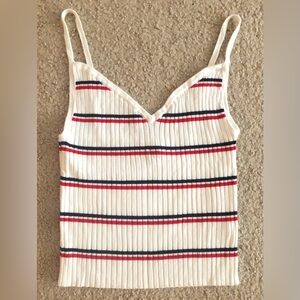 Kendall & Kylie XS Cropped Spaghetti Strap Tube Top White w/ Red & Blue Stripes
